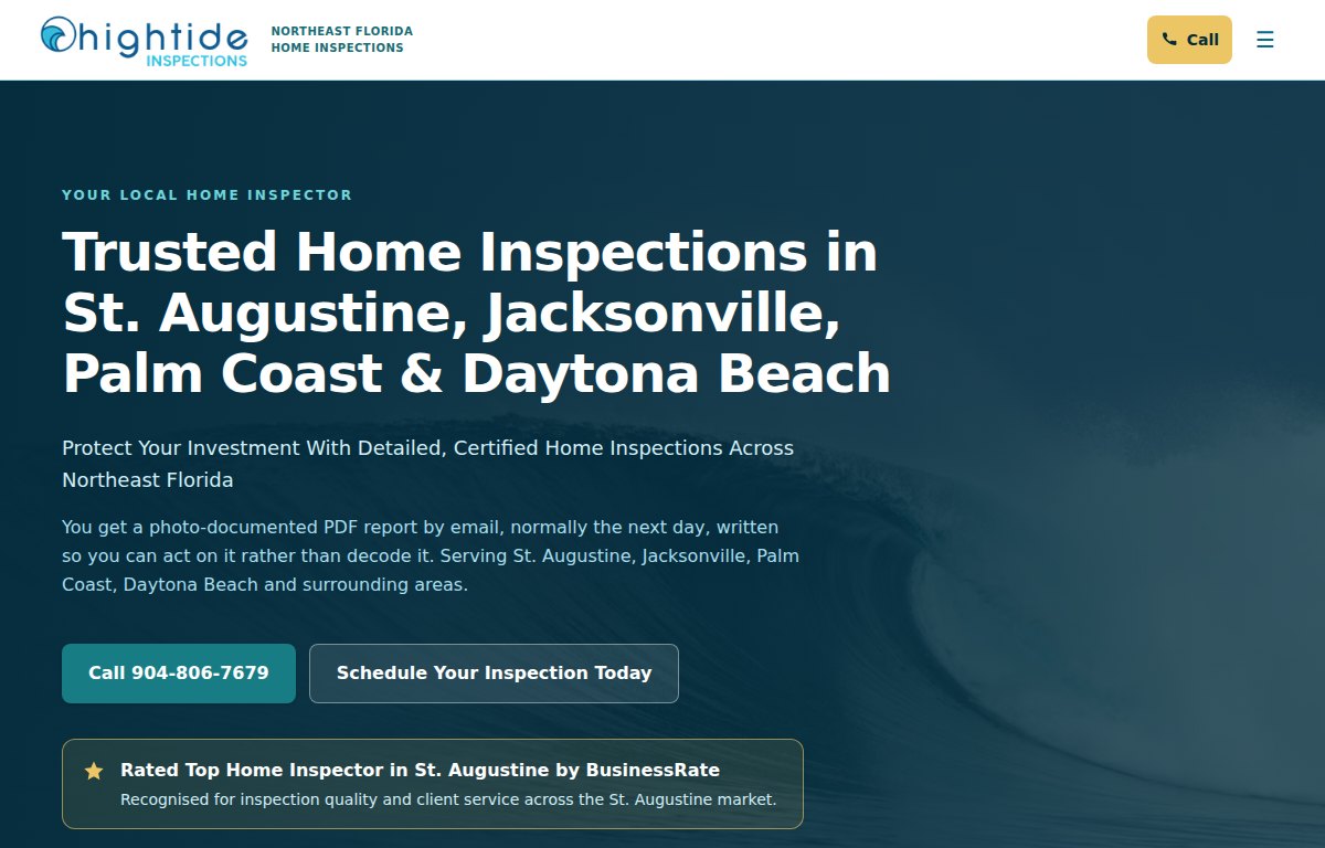Homepage of High Tide Inspections at hightideinspections.com