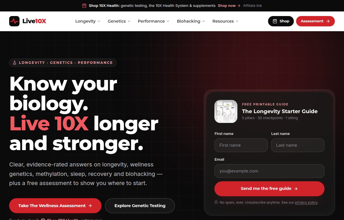 Homepage of Live10X at live10x.com