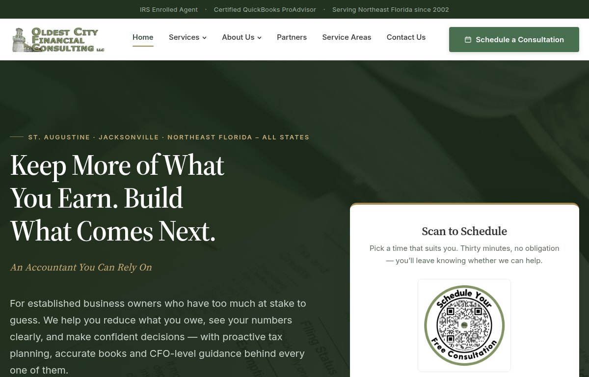 Homepage of Oldest City Financial Consulting at oldestcityfinancialconsulting.com